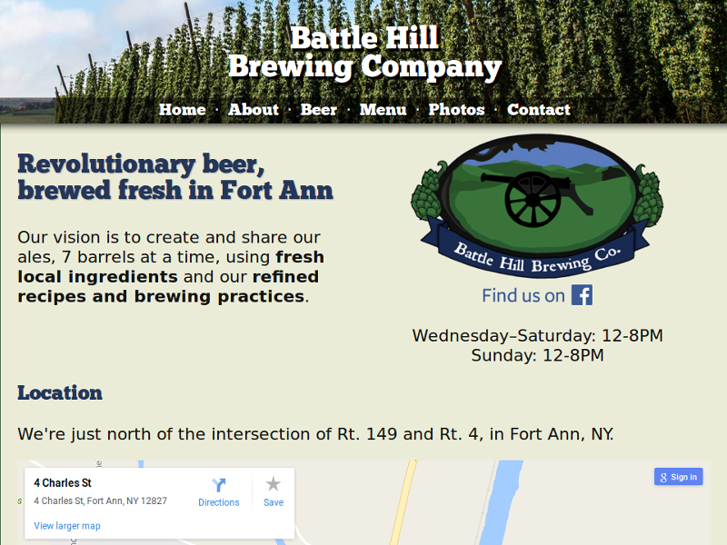 A screenshot of Battle Hill Brewing Company